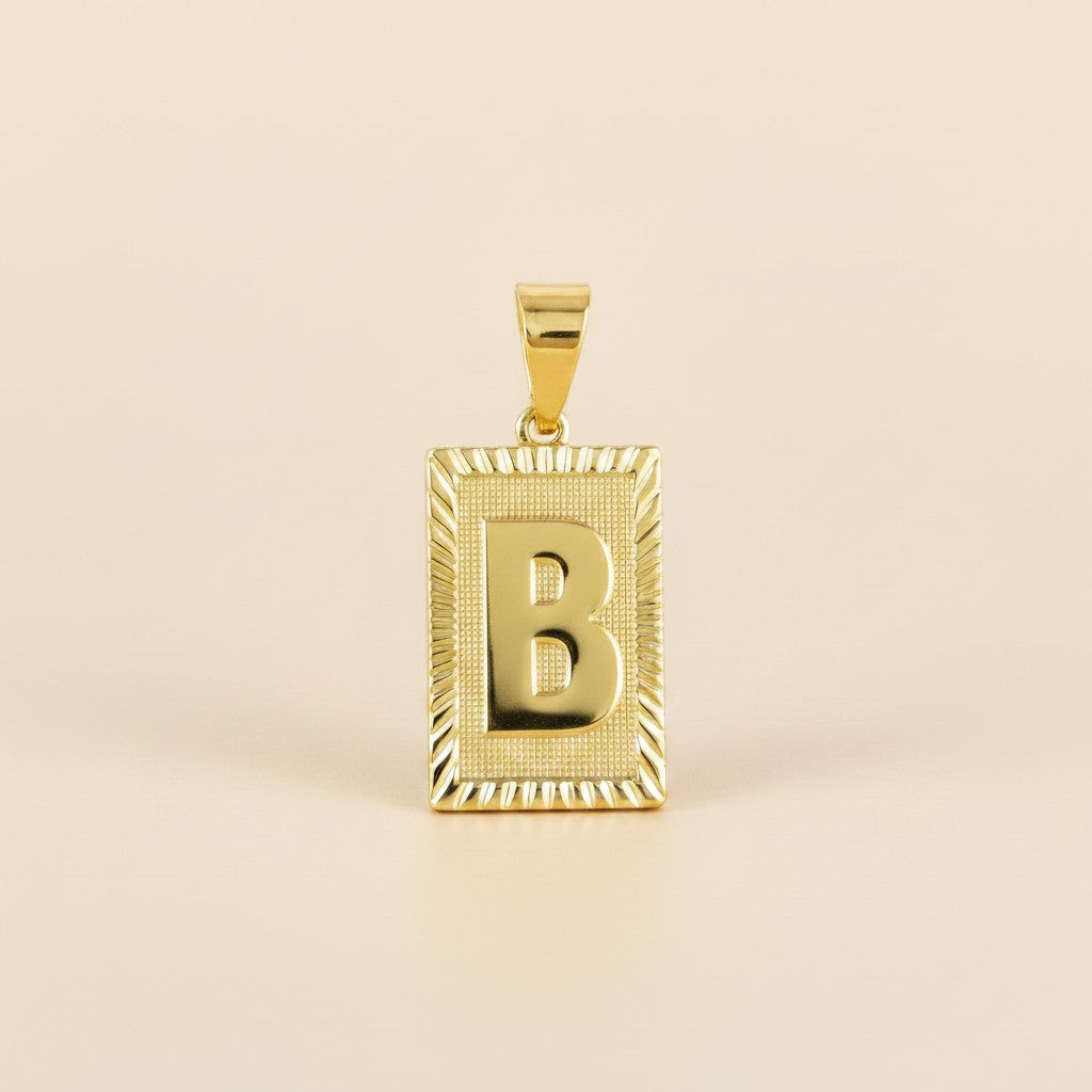 18k Gold Filled Vintage Diamond Cut Initial Plate Pendant | Personal & Timeless