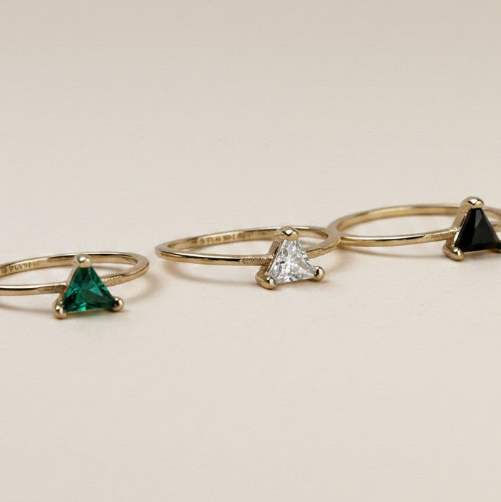 18k Gold Filled Trillion Cut CZ Solitaire Ring — The Stone Nobody Expects. The Brilliance Everyone Notices.