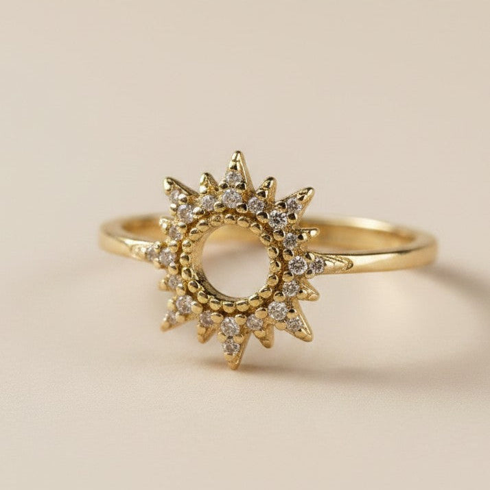 ✨ 18k Gold Filled Round Spike CZ Ring — One Brilliant Stone. A Crown of Gold Points. The Finger Transformed.