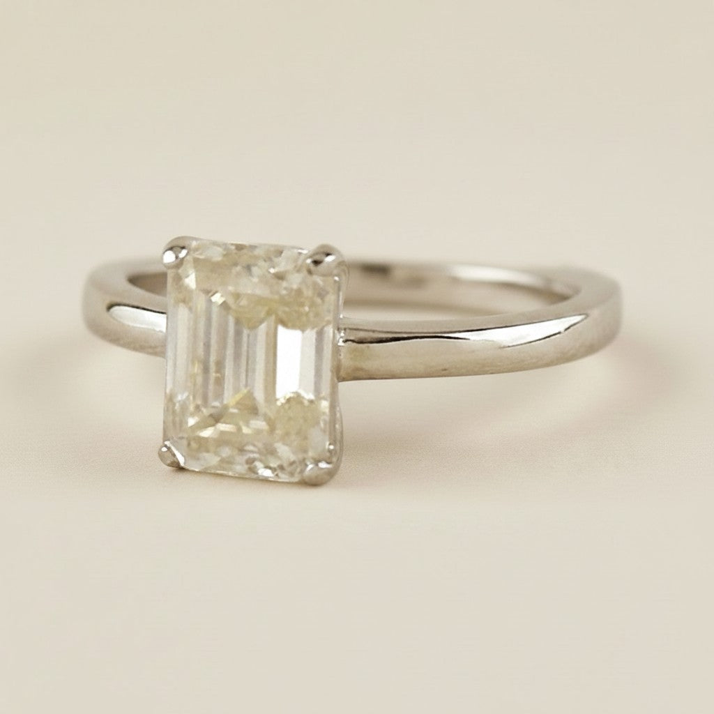 💎 .925 Sterling Silver Emerald-Cut Moissanite Solitaire Ring — 2.0ct. GRA Certified. The Most Architectural Ring.
