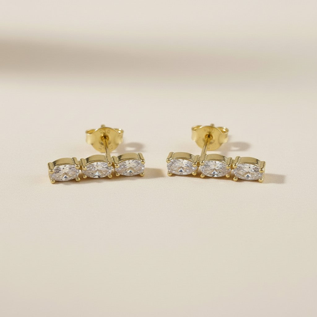 18k Gold Filled Triple CZ Drop Earrings — Sparkle, Stacked Three Times Over