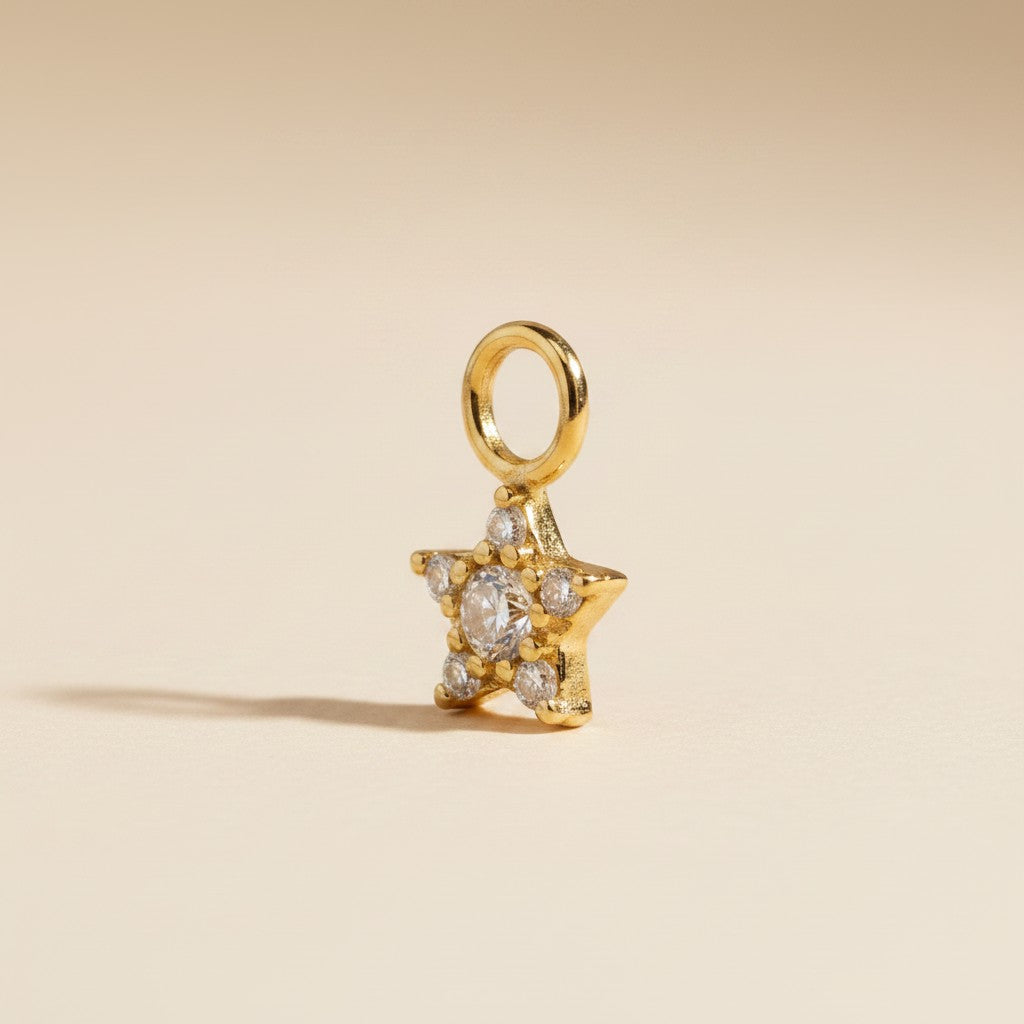 18k Gold Filled Sparkling Mini Star Earring Charm | Radiant Hoop Add-On