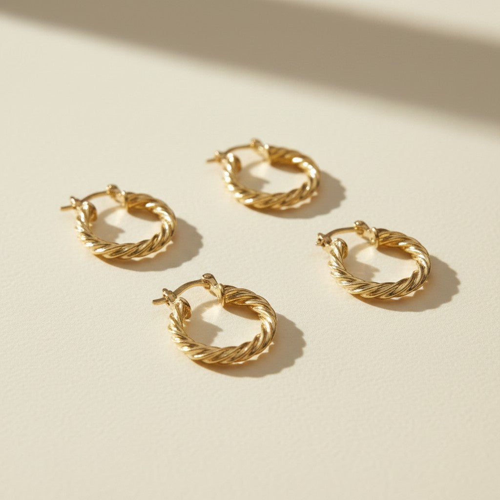 18k Gold Filled Twisted Hoop Earrings | Available in Two Sizes