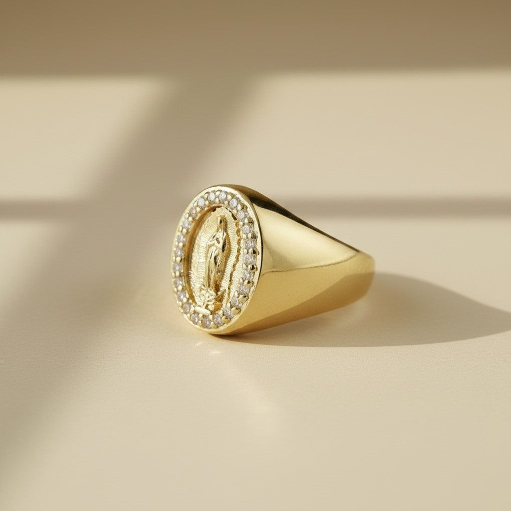 🙏 18k Gold Filled Our Lady of Guadalupe CZ Signet Ring — La Virgencita. On the Finger. Always.