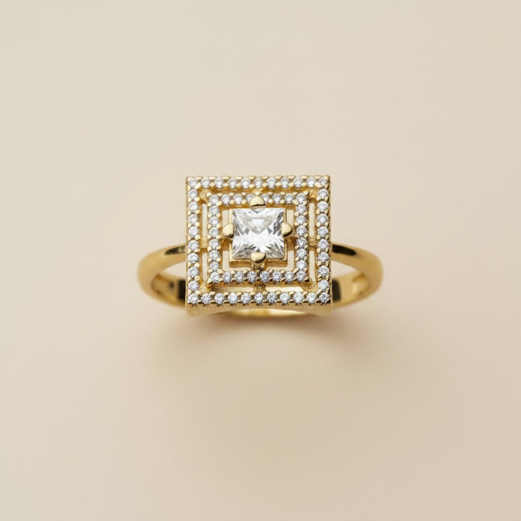 18k Gold Filled CZ Princess Cut Squared Top Ring | Statement Sparkle