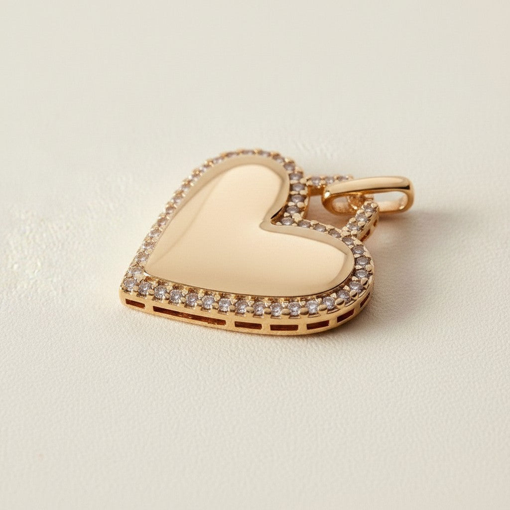 💛 18k Gold Filled CZ Border Heart Pendant — Outlined in Light. Open at the Center.