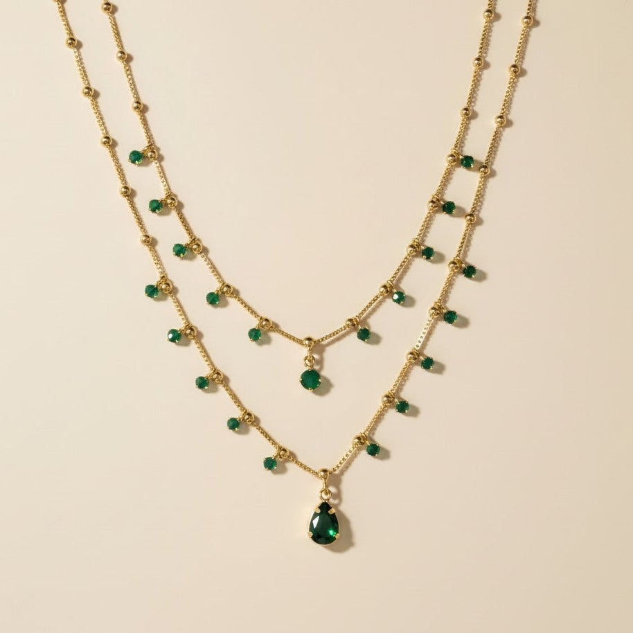 18k Gold Filled Emerald CZ Teardrop Satellite Necklace | The Upgraded Best Seller in Emerald