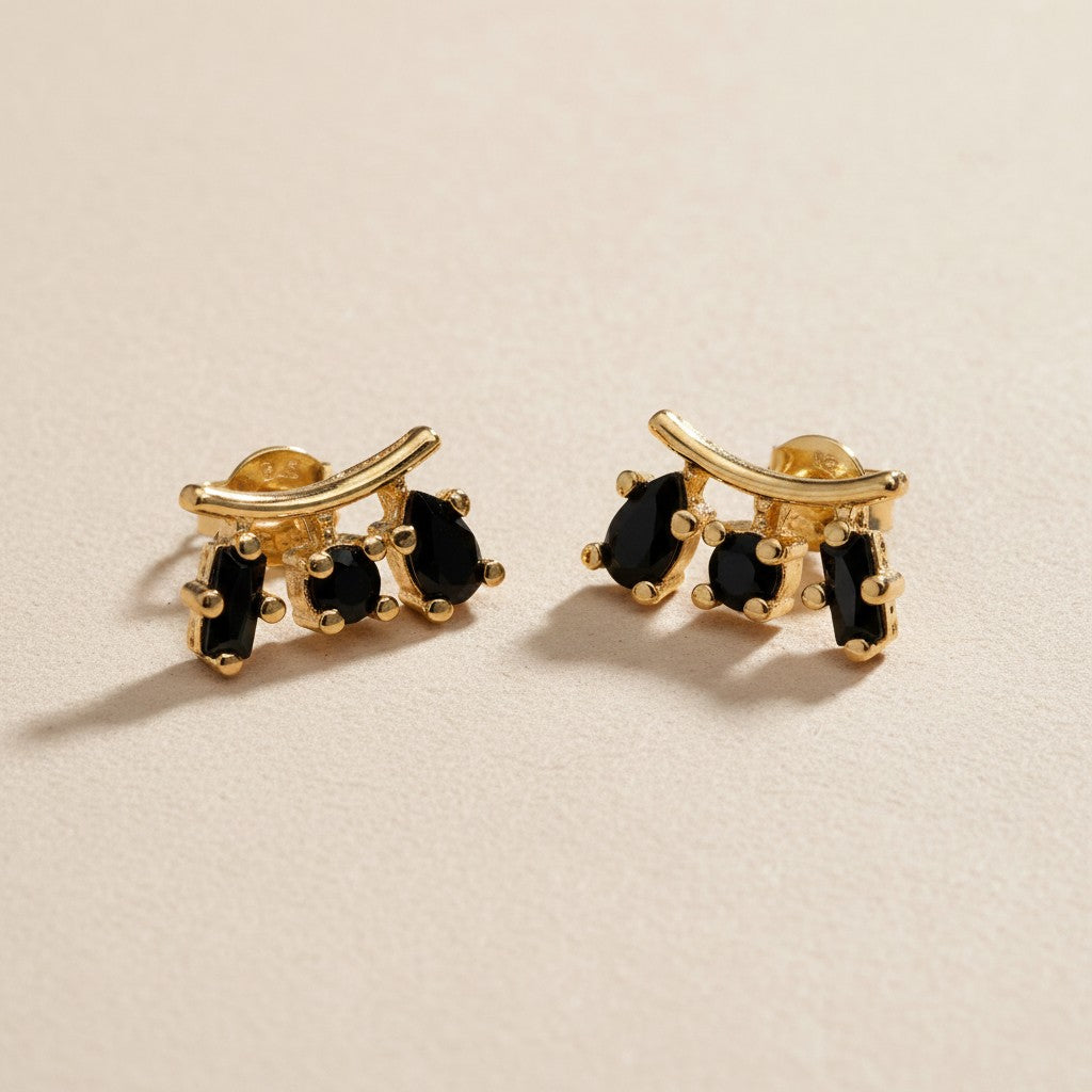 18k Gold Filled Triple Line Beaded C-Hoop Earrings | Bold &amp; Sophisticated