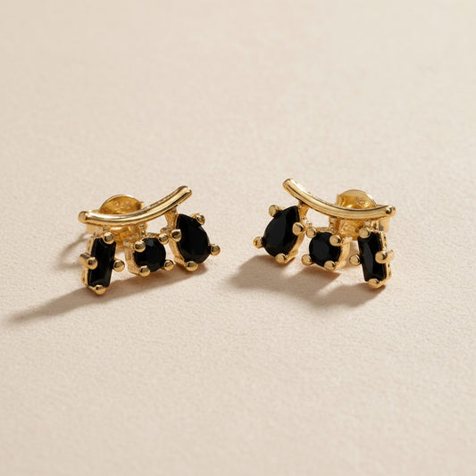 18k Gold Filled Triple Line Beaded C-Hoop Earrings | Bold &amp; Sophisticated