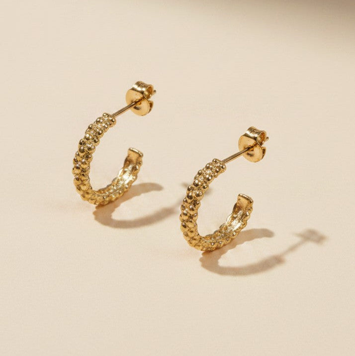 18k Gold Filled Cluster Beads Semi Hoop Earrings