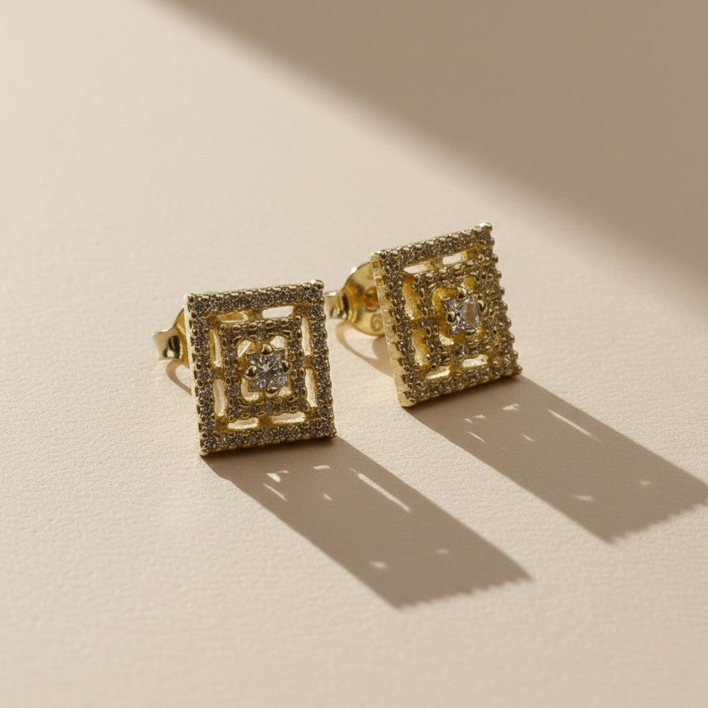 18k Gold Filled Micro CZ Princess Cut Stud Earrings | Everyday Sparkle