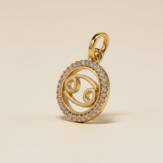 ♋ 18k Gold Filled Mini Cancer Zodiac Pendant — The Moon's Sign. CZ-Edged. Worn With Feeling.