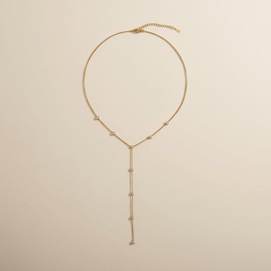 ✨ 18k Gold Filled CZ Bezel Lariat Necklace — One Line. One Stone. Every Neckline Flattered.