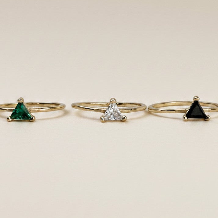 18k Gold Filled Trillion Cut CZ Solitaire Ring — The Stone Nobody Expects. The Brilliance Everyone Notices.