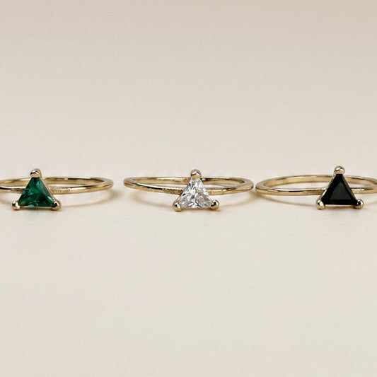 18k Gold Filled Trillion Cut CZ Solitaire Ring — The Stone Nobody Expects. The Brilliance Everyone Notices.
