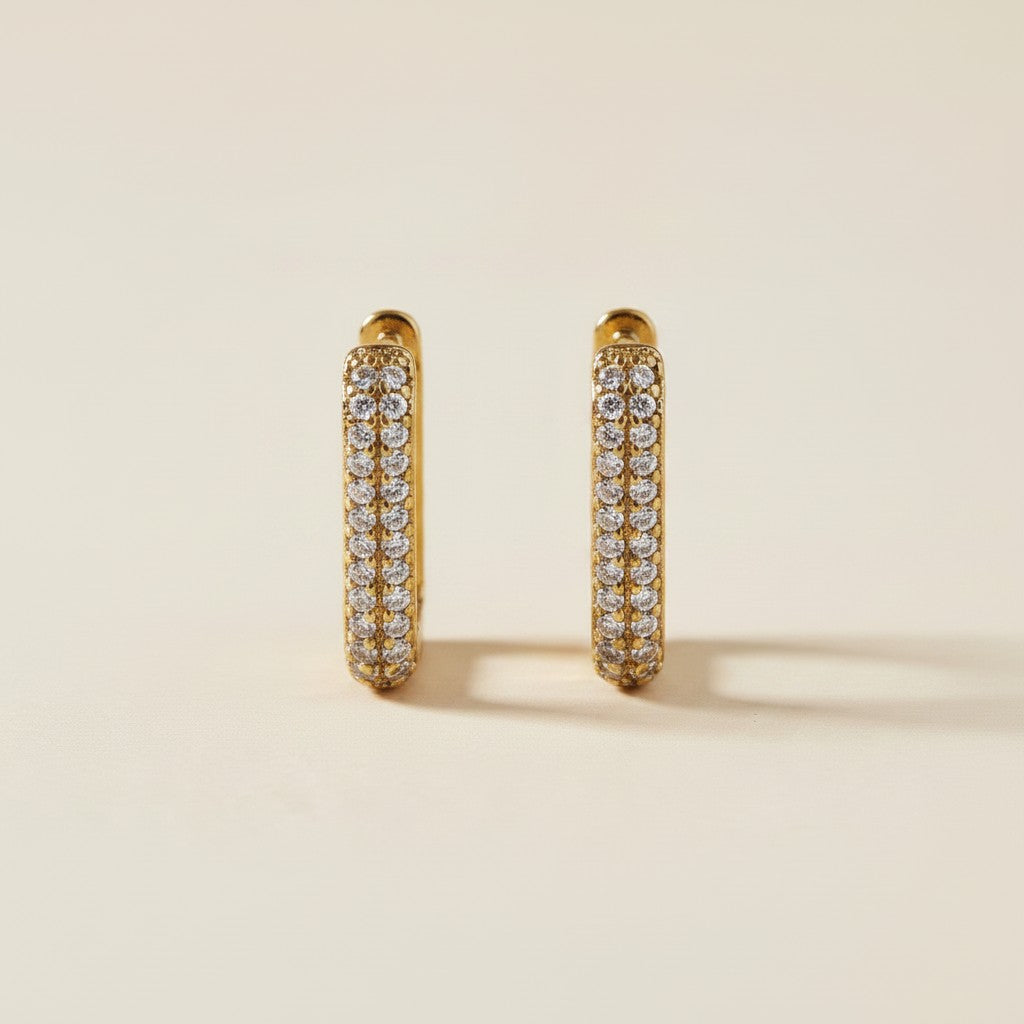 ✨ 18k Gold Filled Pavé CZ Rectangular Clicker Hoop Earrings — Every Surface. Fully Sparkling.