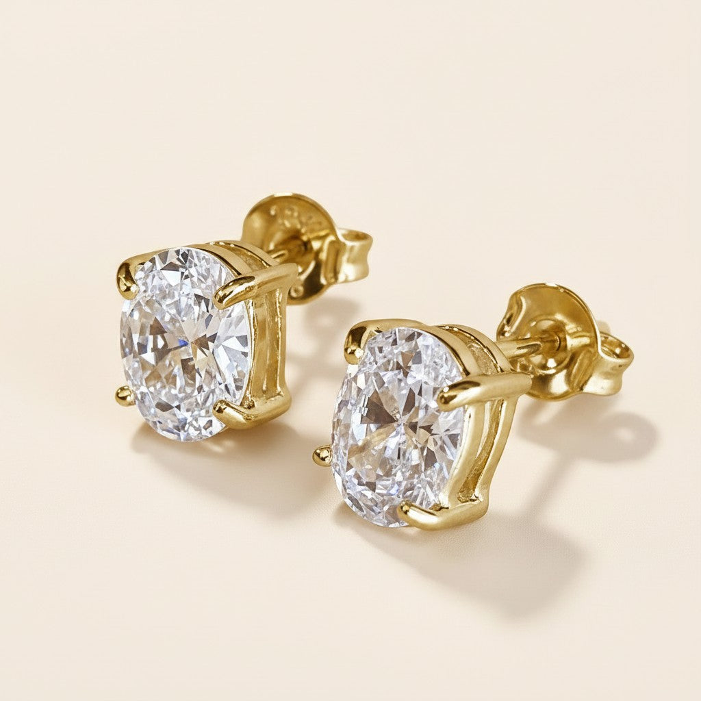 18k Gold Filled Oval CZ Stud Earrings | Celebrity-Inspired Sparkle