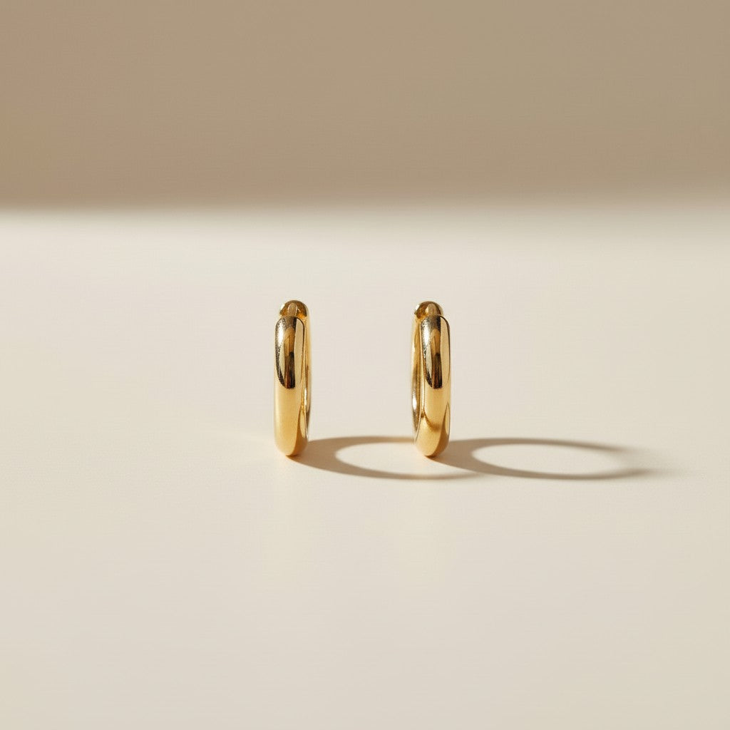 Gold Rounded Polished Clicker Hoop Earrings