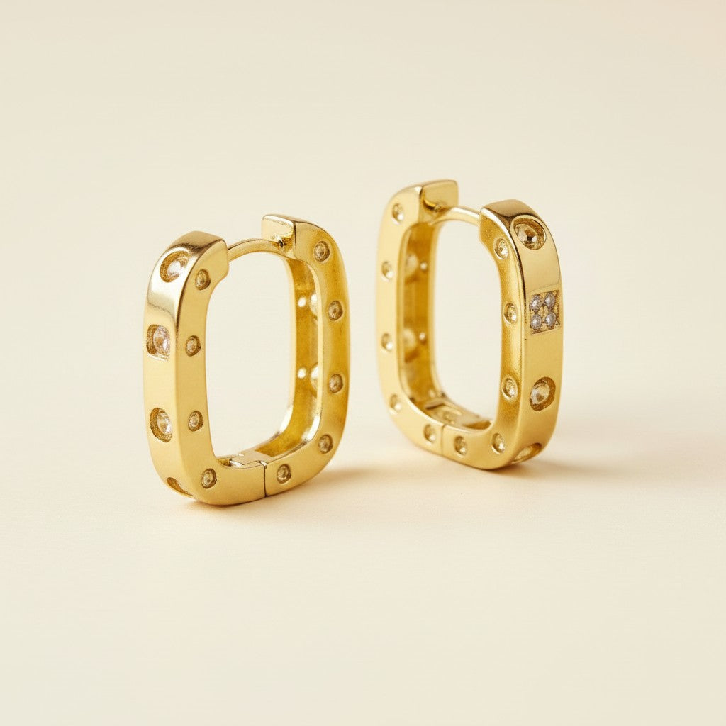 18k Gold Filled Medium Rectangular Clicker Hoop Earrings | Modern Sparkle