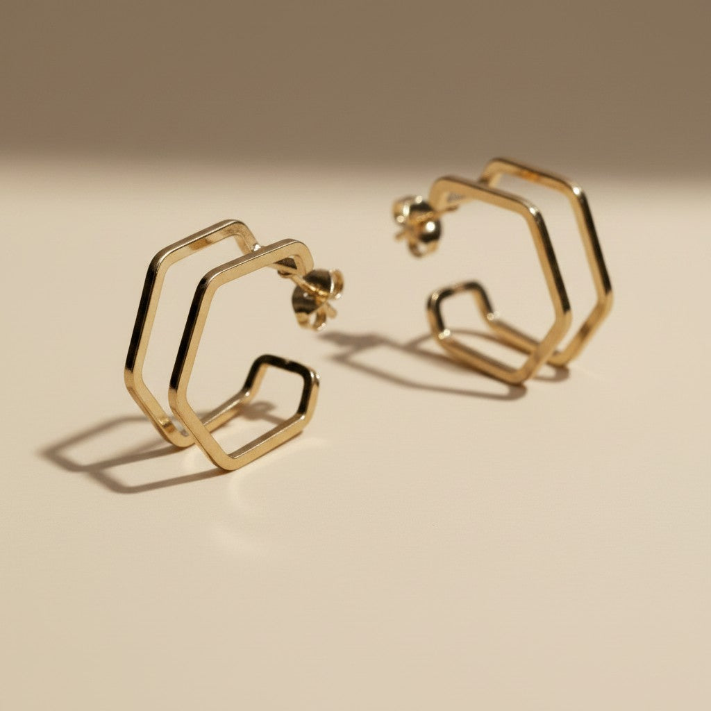 ✨ 18k Gold Filled Double Wire C-Hoop Earrings — Two Arcs. One Earring. Twice the Geometry.