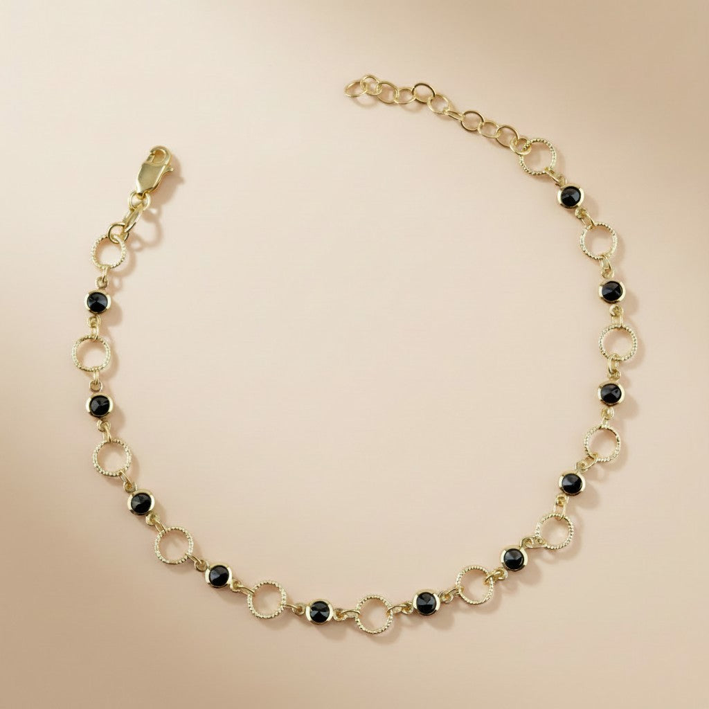 ✨ 18k Gold Filled Black CZ Circle Link Anklet — Gold and Black. The Contrast That Commands.
