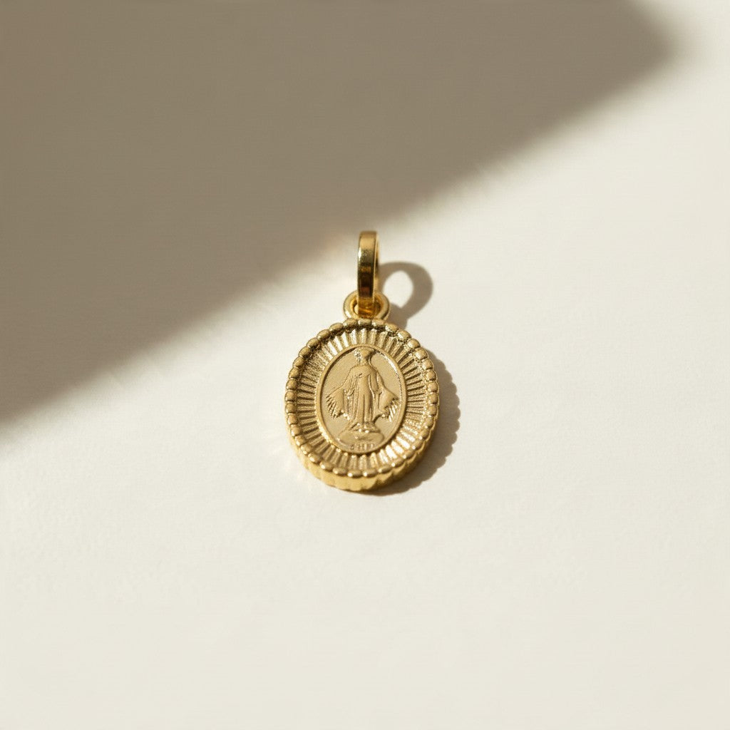 🕊️ 18k Gold Filled Our Lady of Grace Medal Pendant — Engraved Detail. Scalloped Border. A Devotional Piece Made to Be Worn Daily.