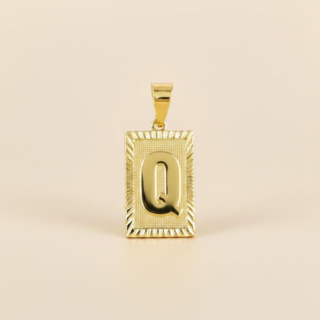 18k Gold Filled Vintage Diamond Cut Initial Plate Pendant | Personal & Timeless