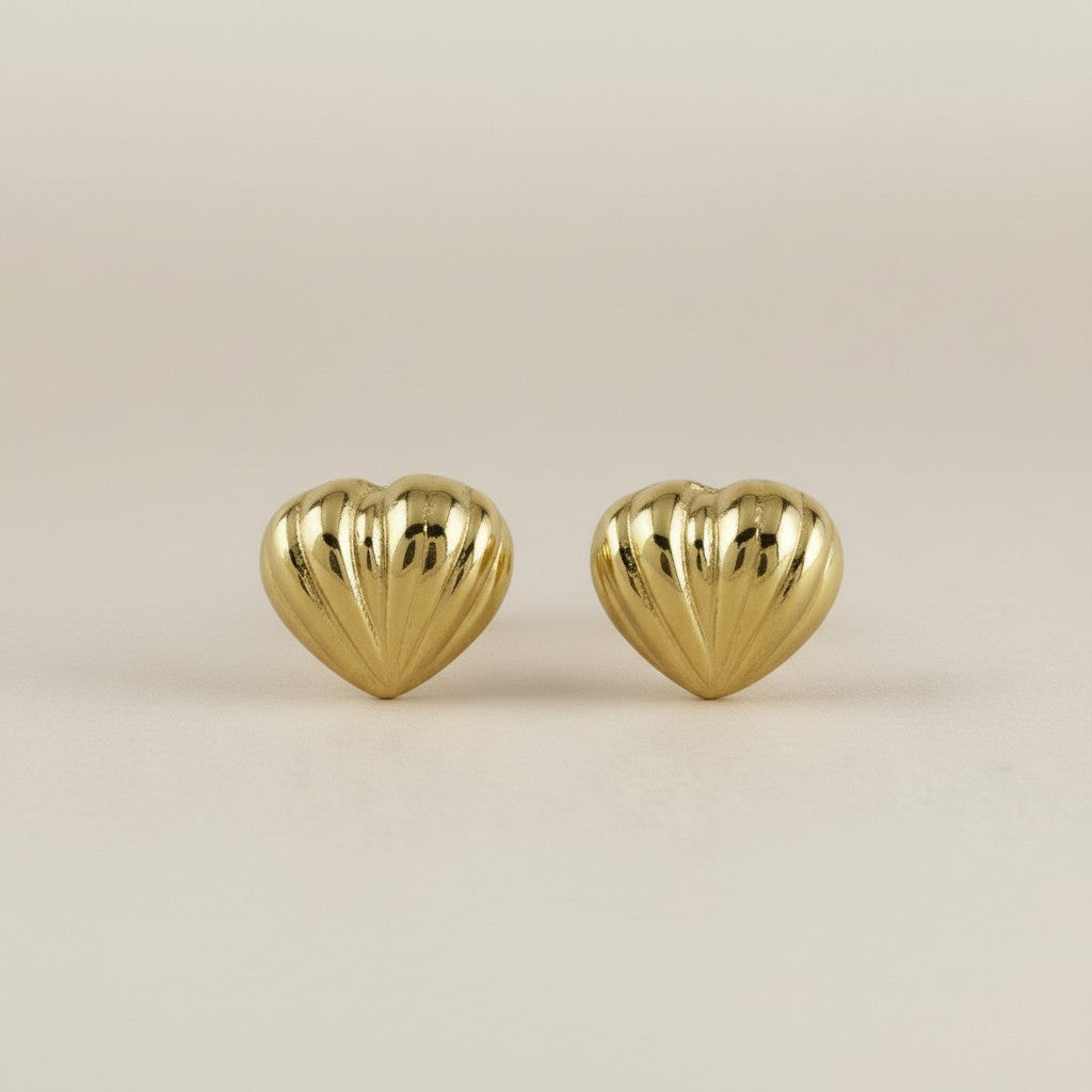 18k Gold Filled Puffy Heart Stud Earrings — Petite, Dimensional ; Endlessly Charming