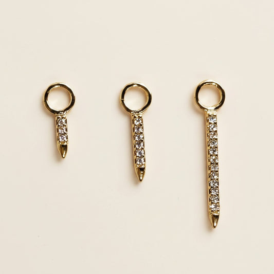 ✨ 18k Gold Filled Pavé CZ Bar Earring Charm — A Crystalline Drop in Three Lengths. All the Sparkle. Pure Geometry.