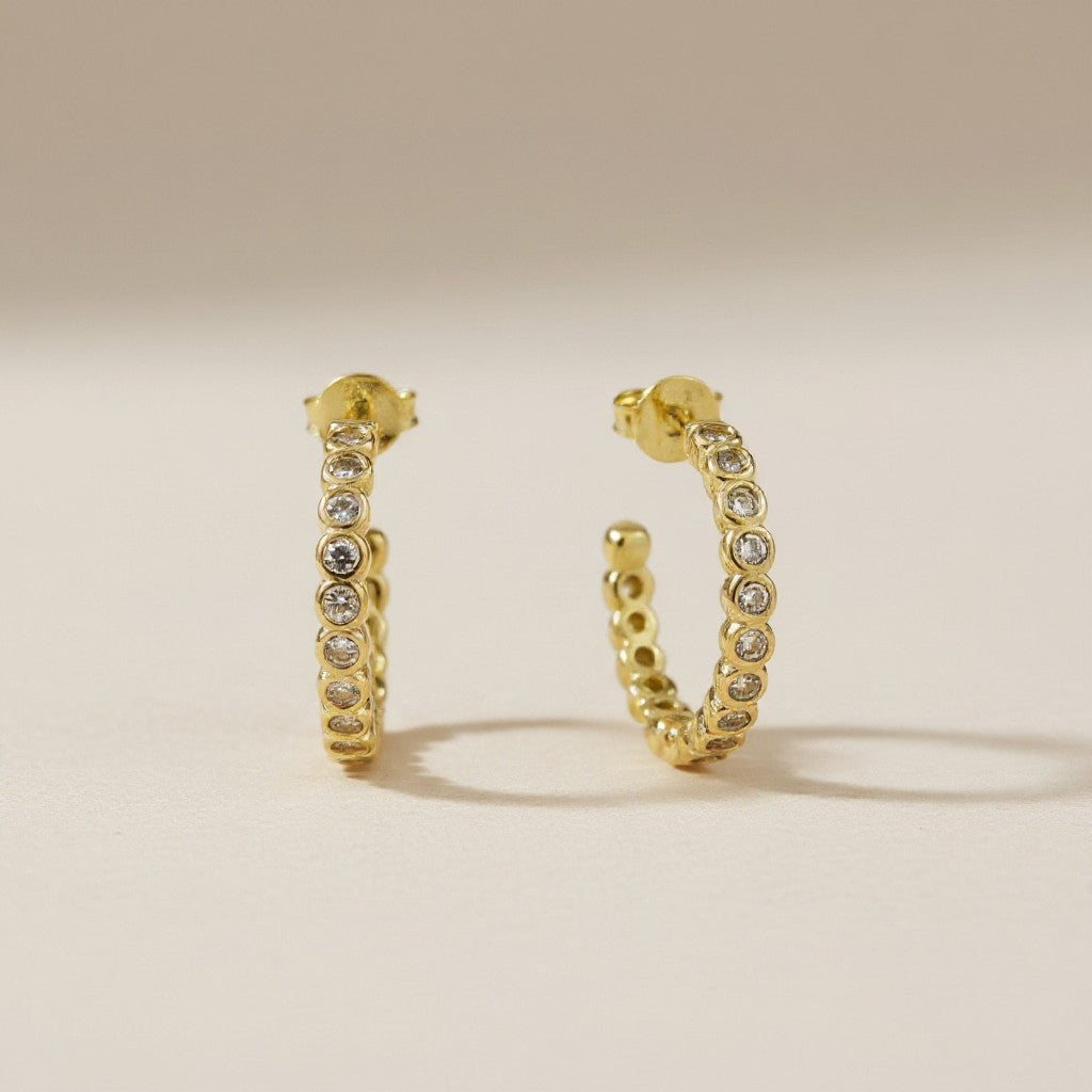 18k Gold Filled 19mm Bezel CZ C- Hoop Earrings