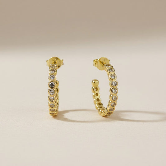18k Gold Filled 19mm Bezel CZ C- Hoop Earrings
