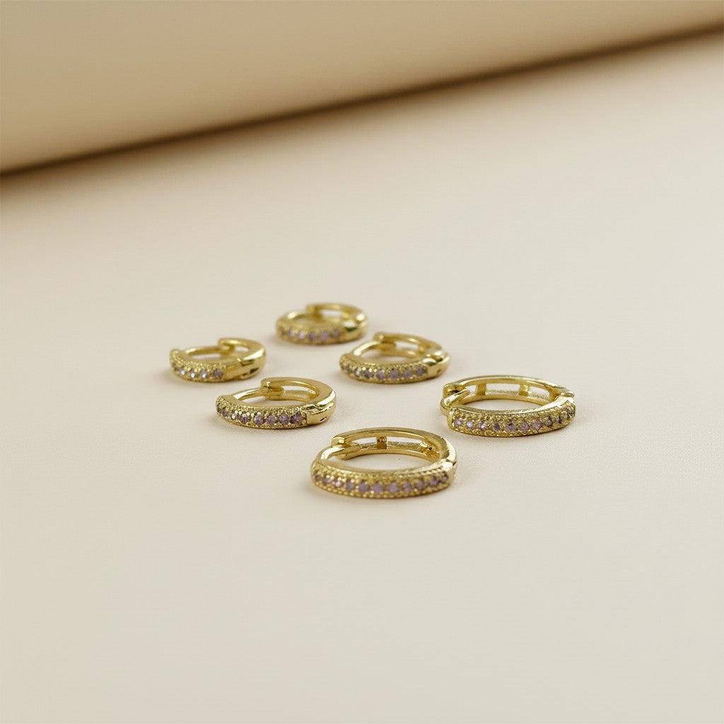 💜 18k Gold Filled Lilac CZ Hoop Trio — Three Sizes. One Color. A Complete Curated Ear.