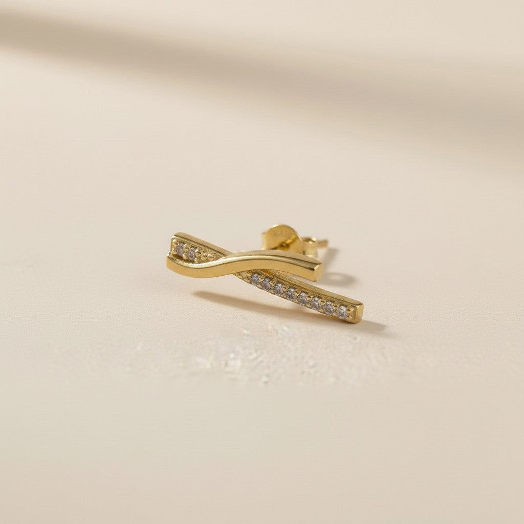 18k Gold Filled Curve Bar CZ Earrings