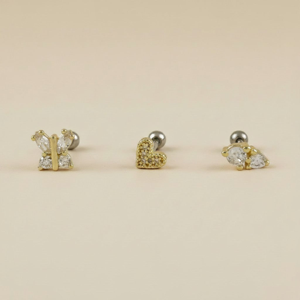 ✨ 18k Gold Filled CZ Piercing Studs — Three Styles. One Perfect Fit. Every Piercing.