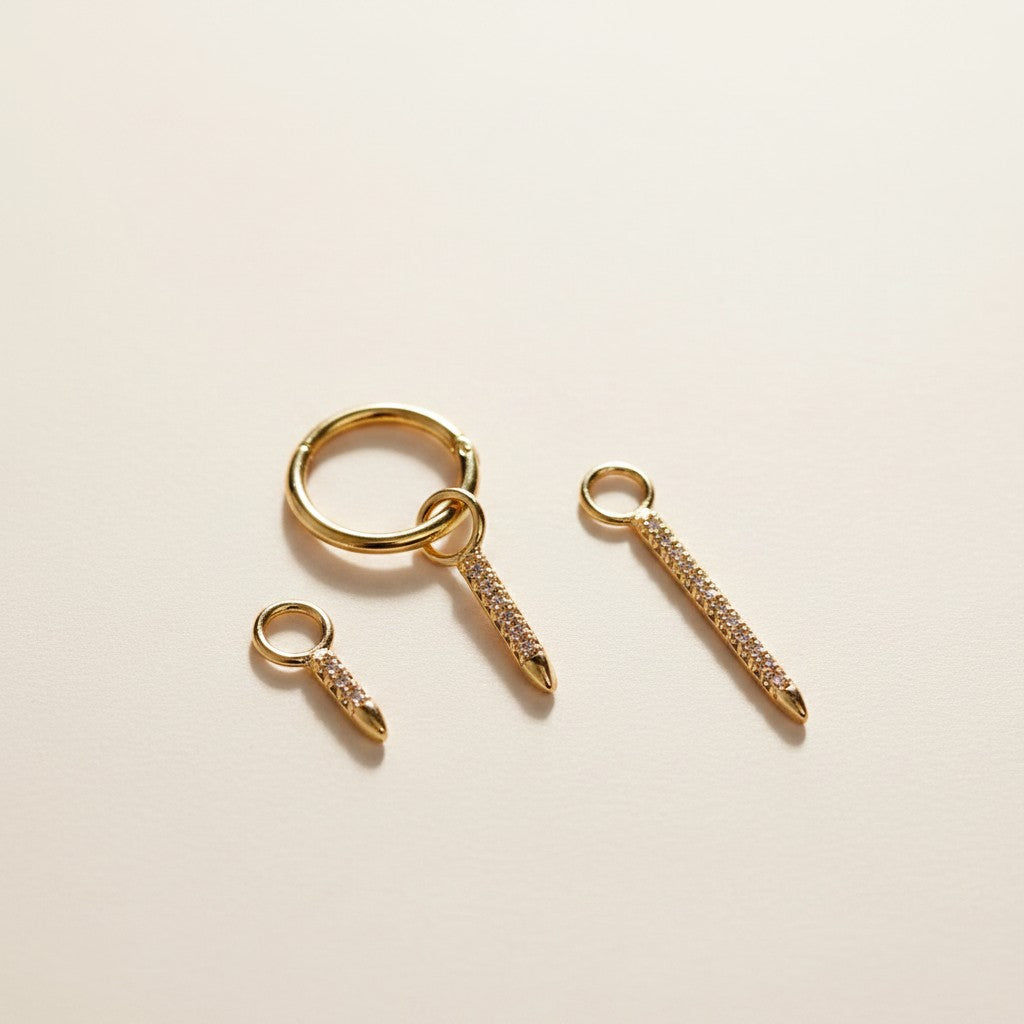 ✨ 18k Gold Filled Pavé CZ Bar Earring Charm — A Crystalline Drop in Three Lengths. All the Sparkle. Pure Geometry.