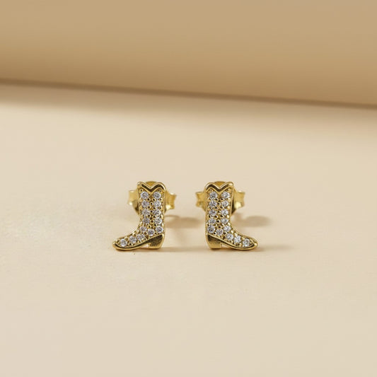 18k Gold Filled Pavé CZ Cowgirl Boot Studs — Small in Size, Big in Spirit