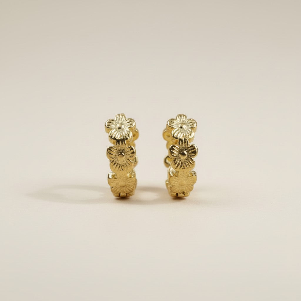 Flower Huggie Hoop Earrings for Women - Small Gold Hoops