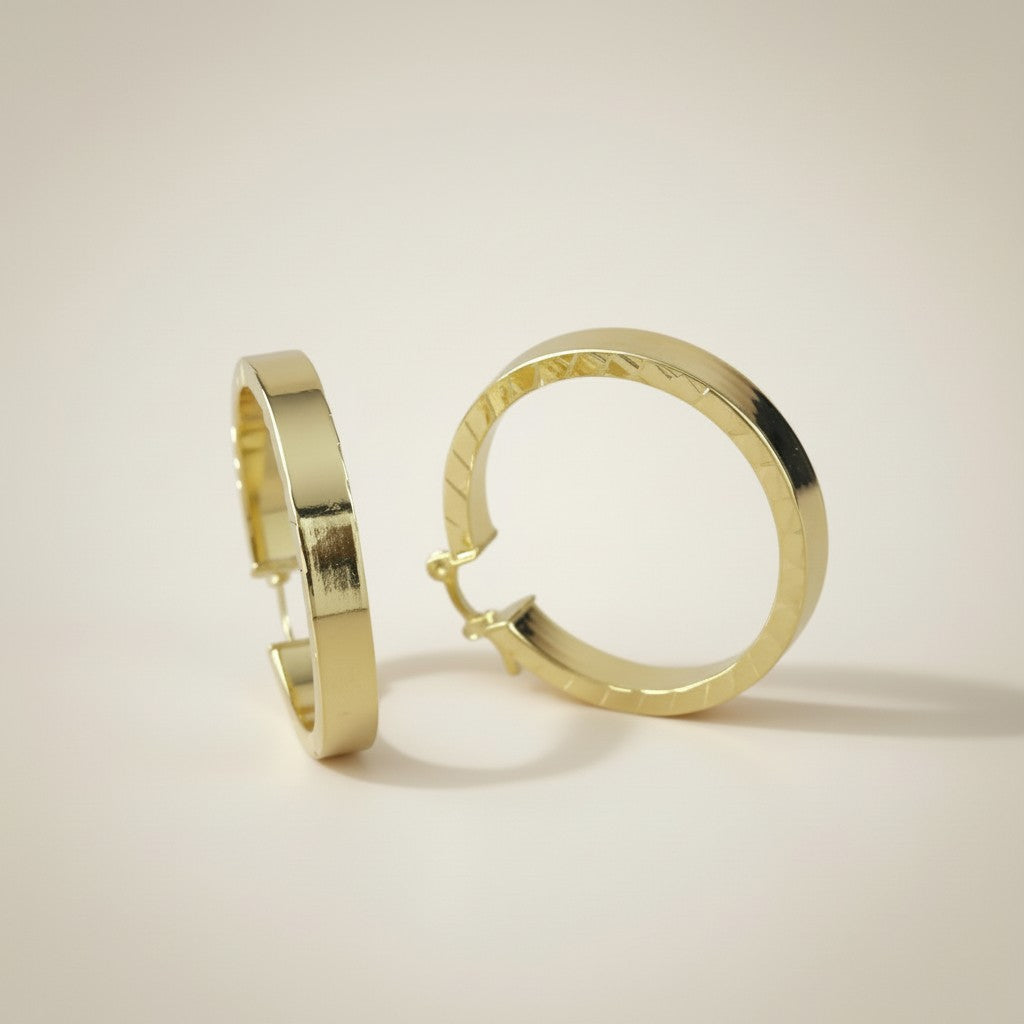 18K Gold Filled 35mm Flat Hoop With Scalloped Side Detail