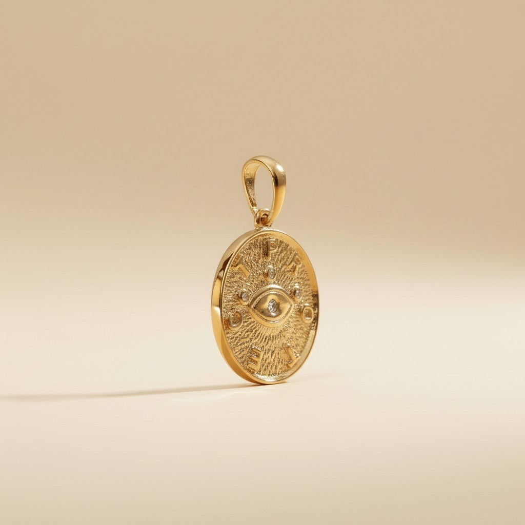 18K Gold Filled Evil Eye Protection Pendant - PROTECT Good Luck Charm Jewelry for Women