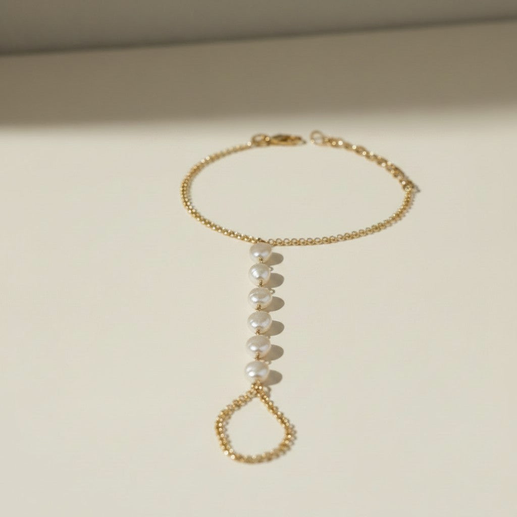🤍 18k Gold Filled Baroque Pearl Hand Chain — From Wrist to Finger. The Hand, Adorned Entirely.