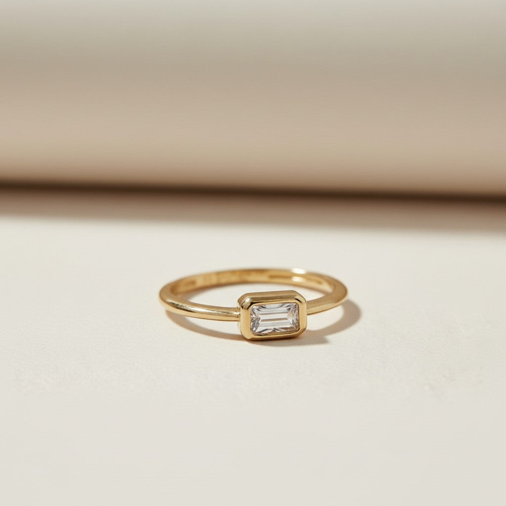 Dainty Rectangle Ring | Minimalist Solitaire CZ Ring | Delicate Stacking Ring | Gift for Her