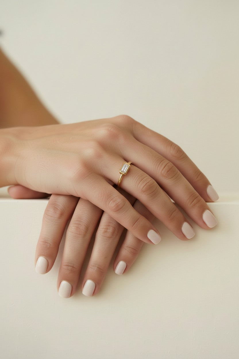Dainty Rectangle Ring | Minimalist Solitaire CZ Ring | Delicate Stacking Ring | Gift for Her