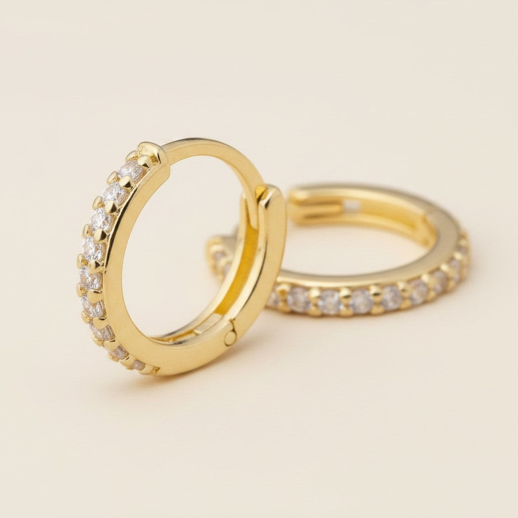 ✨ 18k Gold Filled 15mm CZ Hoop Earrings — Slim. Scattered. Sparkling From Every Angle.