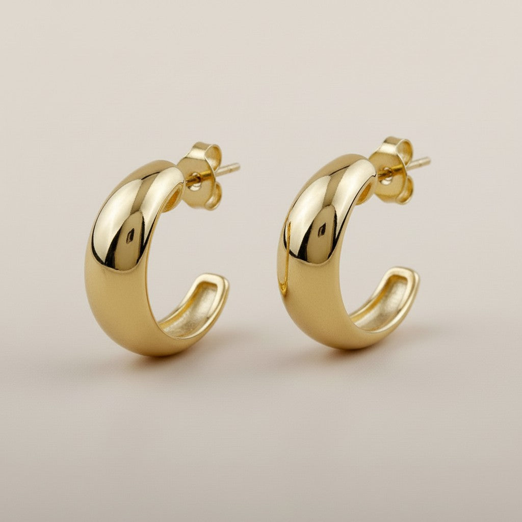 Chunky Gold C-Hoop Earrings | Thick Hoops | Modern Minimalist Earrings | Gift for Her