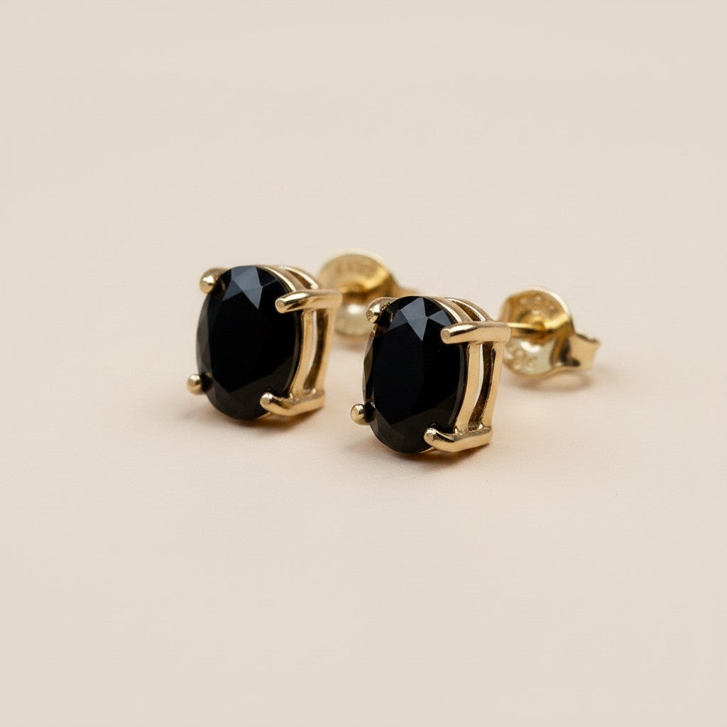 🖤 18k Gold Filled Black Oval CZ Stud Earrings — Deep. Graphic. Unapologetically Present.
