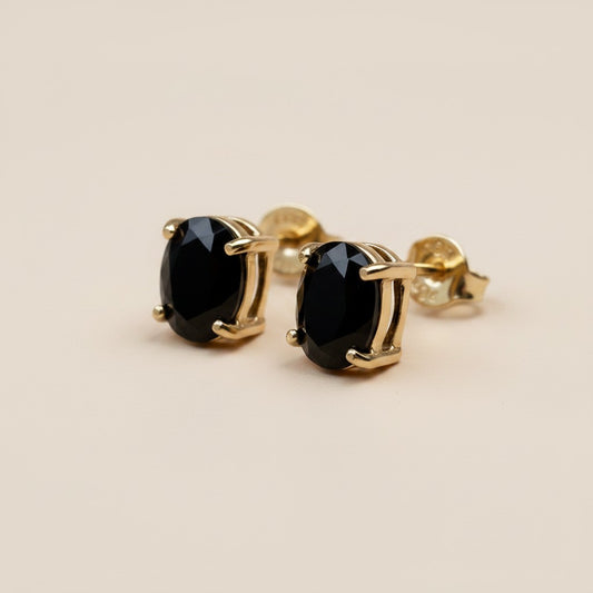 🖤 18k Gold Filled Black Oval CZ Stud Earrings — Deep. Graphic. Unapologetically Present.