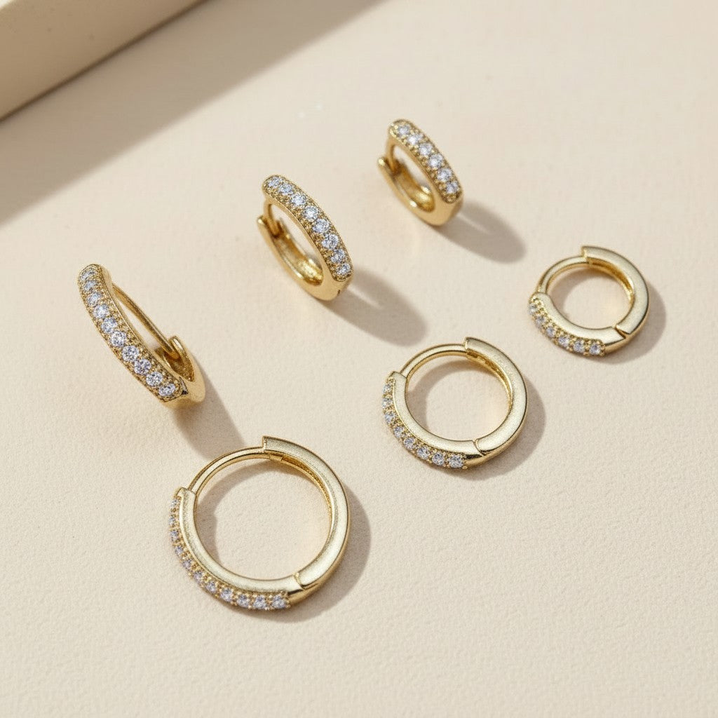 18k Gold Filled Clear CZ Huggie Earrings | Three Sizes to Choose From