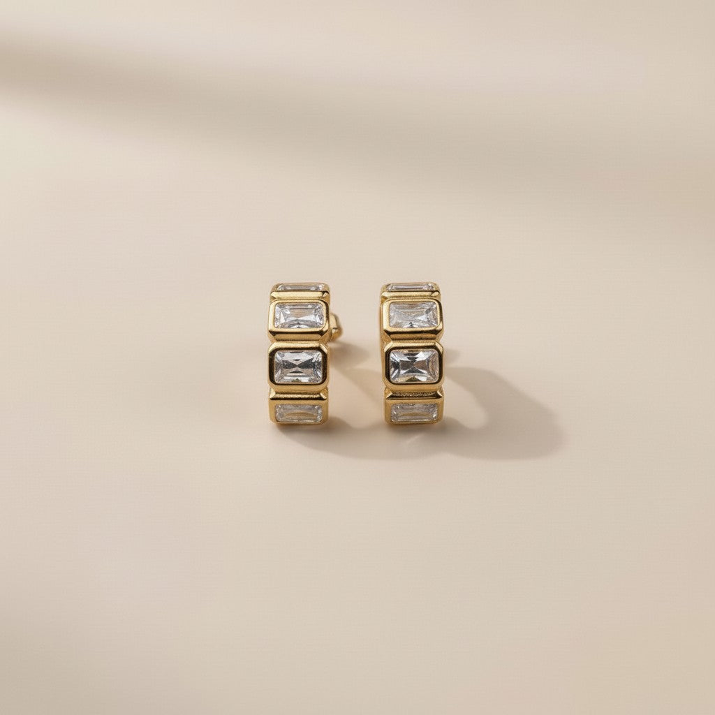 Chunky Gold Earrings for Women - CZ Curve Earrings | Statement Jewelry