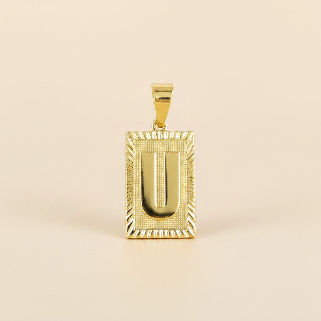 18k Gold Filled Vintage Diamond Cut Initial Plate Pendant | Personal & Timeless