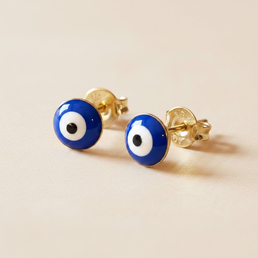 👁️ 18k Gold Filled Blue Evil Eye Stud Earrings — The Protective Gaze, Now Fully Visible. 6mm.